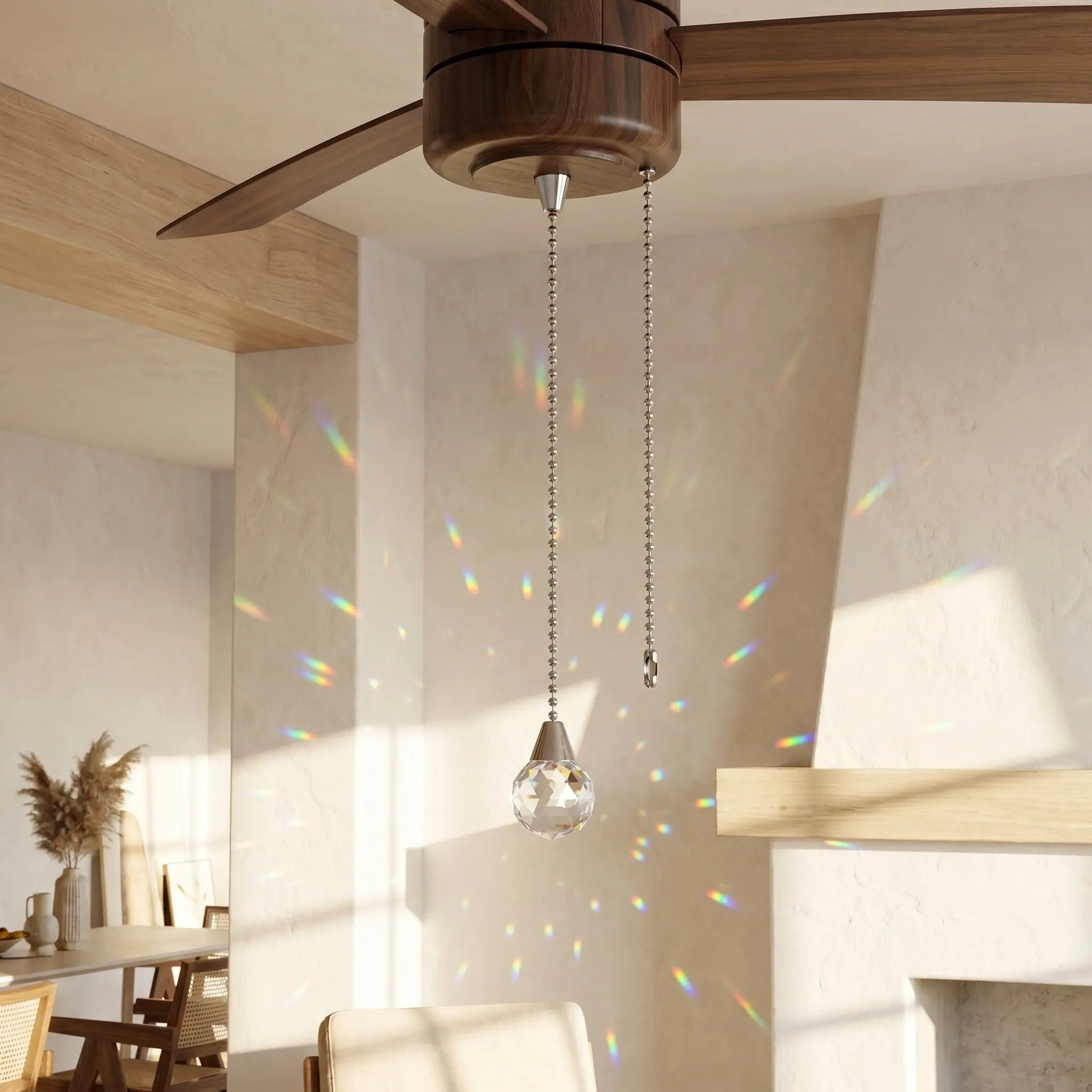 2Pcs Crystal Ceiling Fan Pull Chain Extension Silver Prism Ball Fan Chain Extender Decorative Light Pull Chains for Ceiling Fans