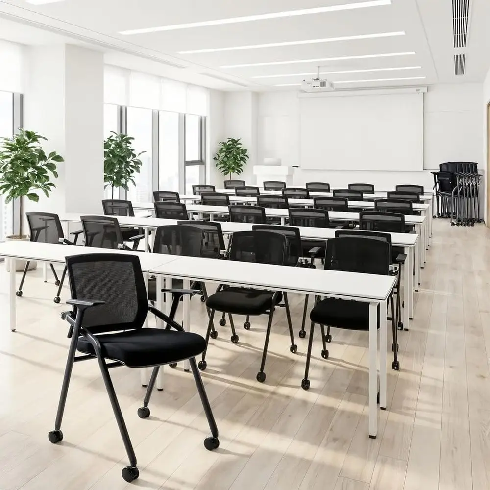 Dual-Wheeled Conference Chairs with Lumbar Support, Smooth Armrests, Stackable for Office, School, or Church Use, Including Writ view 6