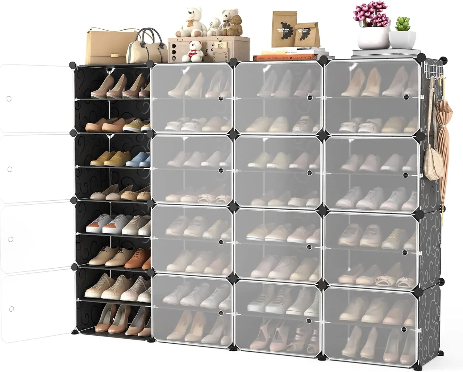 

Portable Shoe Ra With Door, 64 Pairs Cabinet Easy Assembly, Plastic Adjustable Shoe Storage Organizer Staable Detachable Free