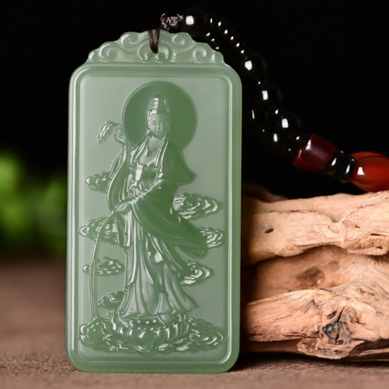 

Hotan Men and Women, Willow Branch Standing Guanyin , Ornament, Jade Pendant Neckl