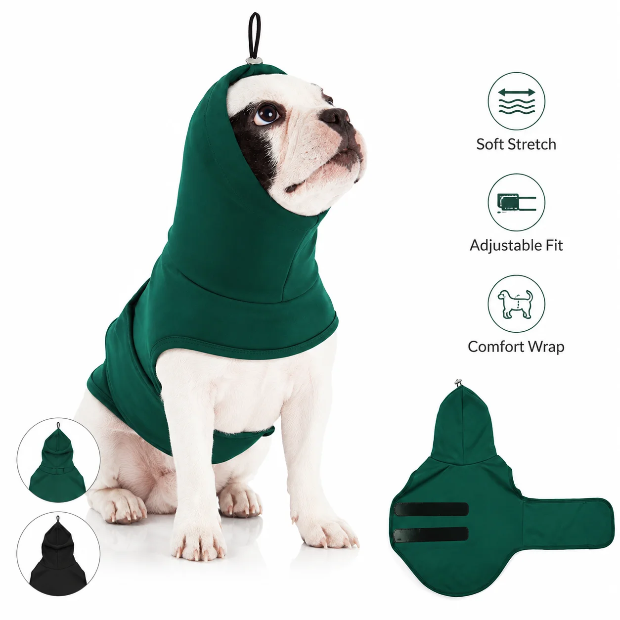 Dog Anxiety Vest - 伸縮性のある犬用不安軽減ベスト、調節可能なカームシャツ、ハイネック、耳カバー、旅行や獣医の診察に、小型犬から大型犬まで対応