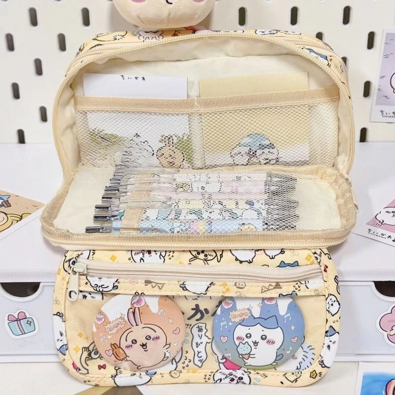 Cute Chikawa Pencil Bag, High Value Grande Capacidade, Windowable Papelaria Storage Bag, Novo