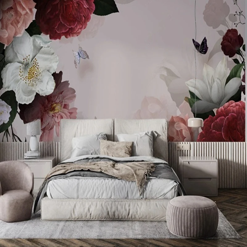 Custom Wall Mural Hand-painted Floral Wallpaper Fashion Retro Simple American Style TV Background Home Decor Wall Art Print