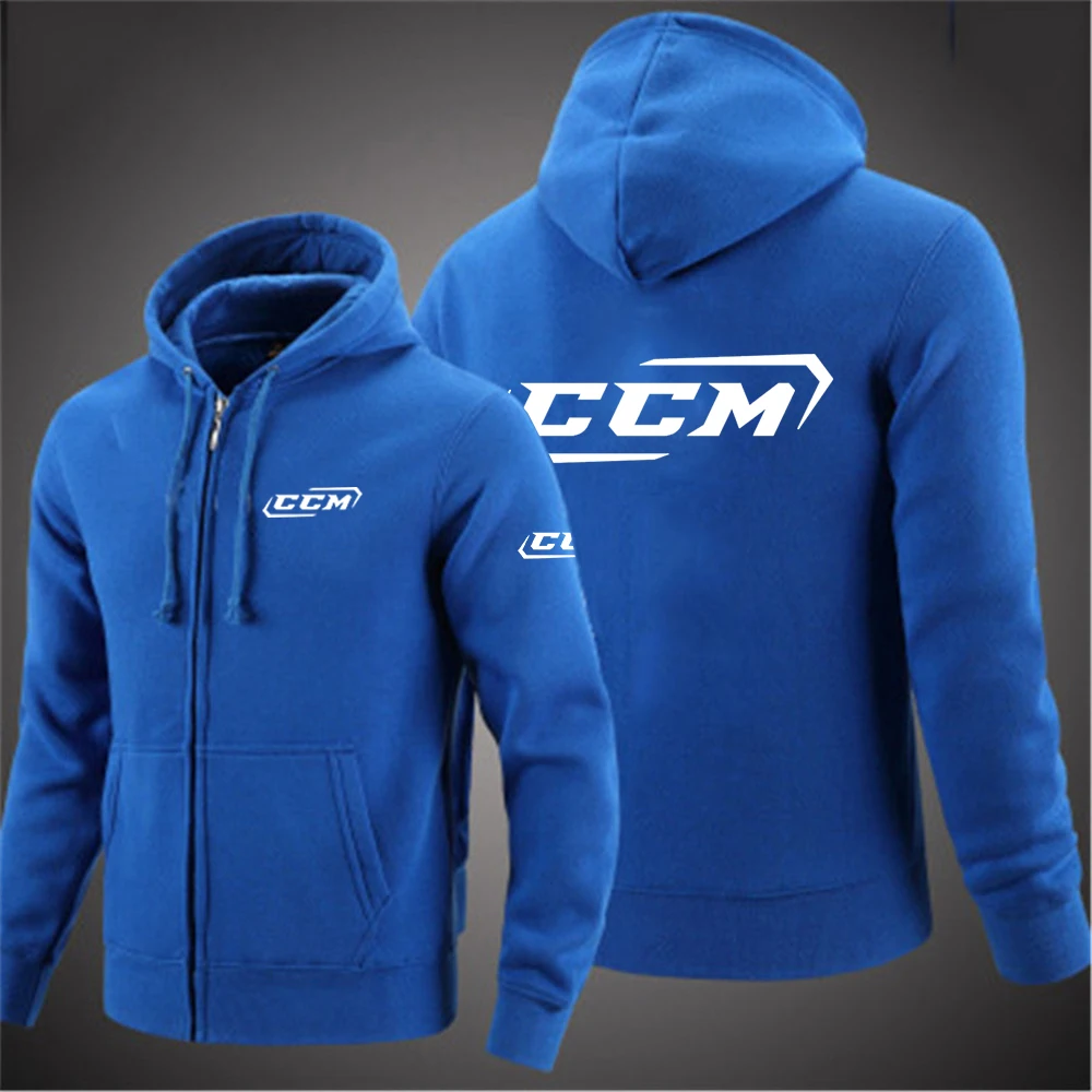 

2025 Comfortable Slim Hoodies Spring And Autumn Solid Color Drawstring Jacket Man's CCM Logo Print Pullover Zipper Hooded Coat