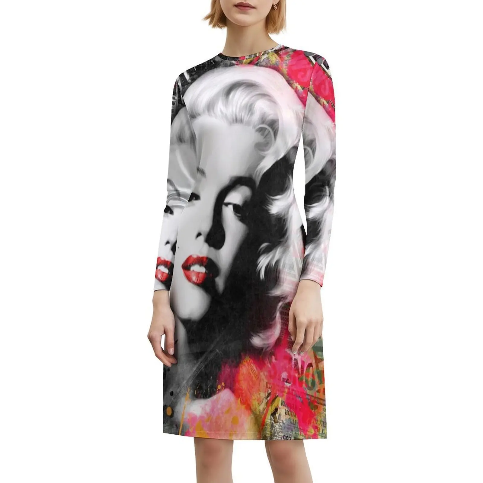 مارلين مونرو فن البوب فستان بوهيمي عتيق بأكمام منتفخة أو خيارات بلا أكمام للنساء فستان مارلين مونرو فن البوب الجمال