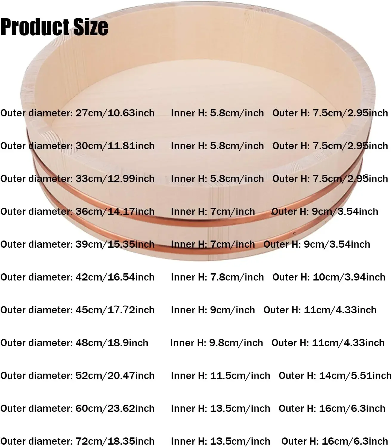 Wooden Sushi Rice Mixing Tub Sushi Rice Bowl Home Kitchen Accessory Tool for Sushi Restaurant,33x7.5cm (27x7.5cm)