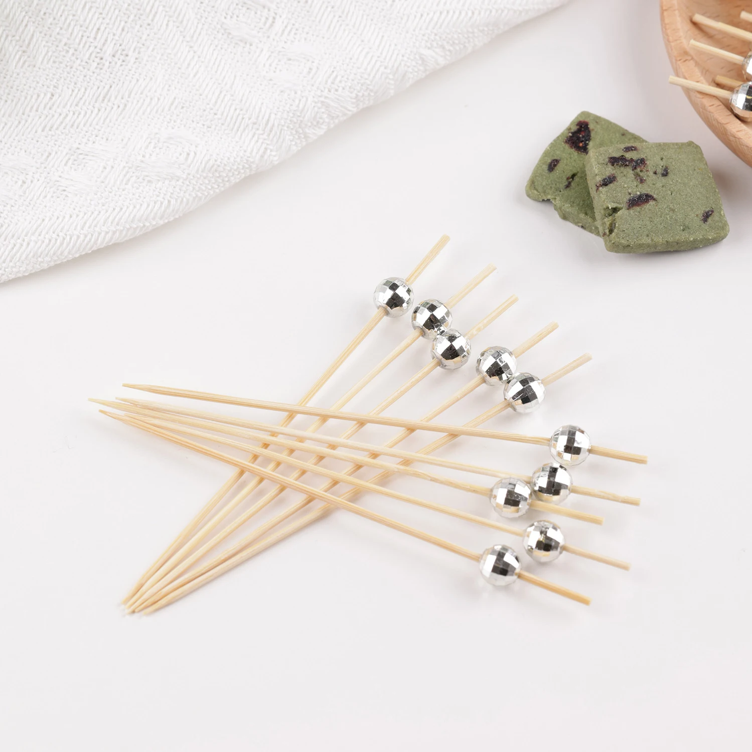 100Pcs 80s Mirror Disco Ball Disposable Bamboo Food Picks Buffet Dessert Fruit Forks for 70s Disco Birthday Wedding Party Decor
