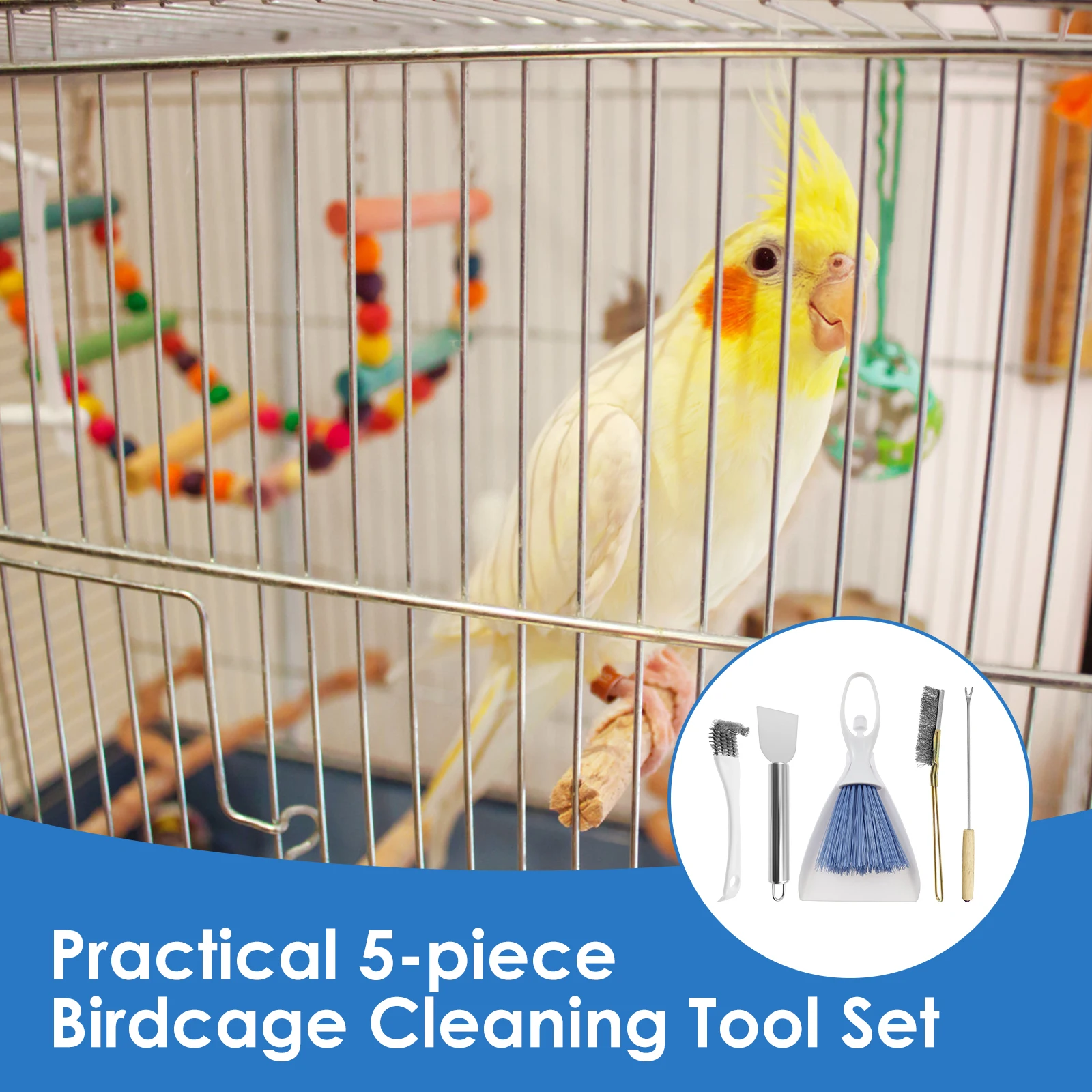 5Pcs Bird Cage Cleaner Tool Set Efficient Birdcage Cleaning Brush Bird Poop Remover and Scraper Tool Kit Bird Care Accessories view 6