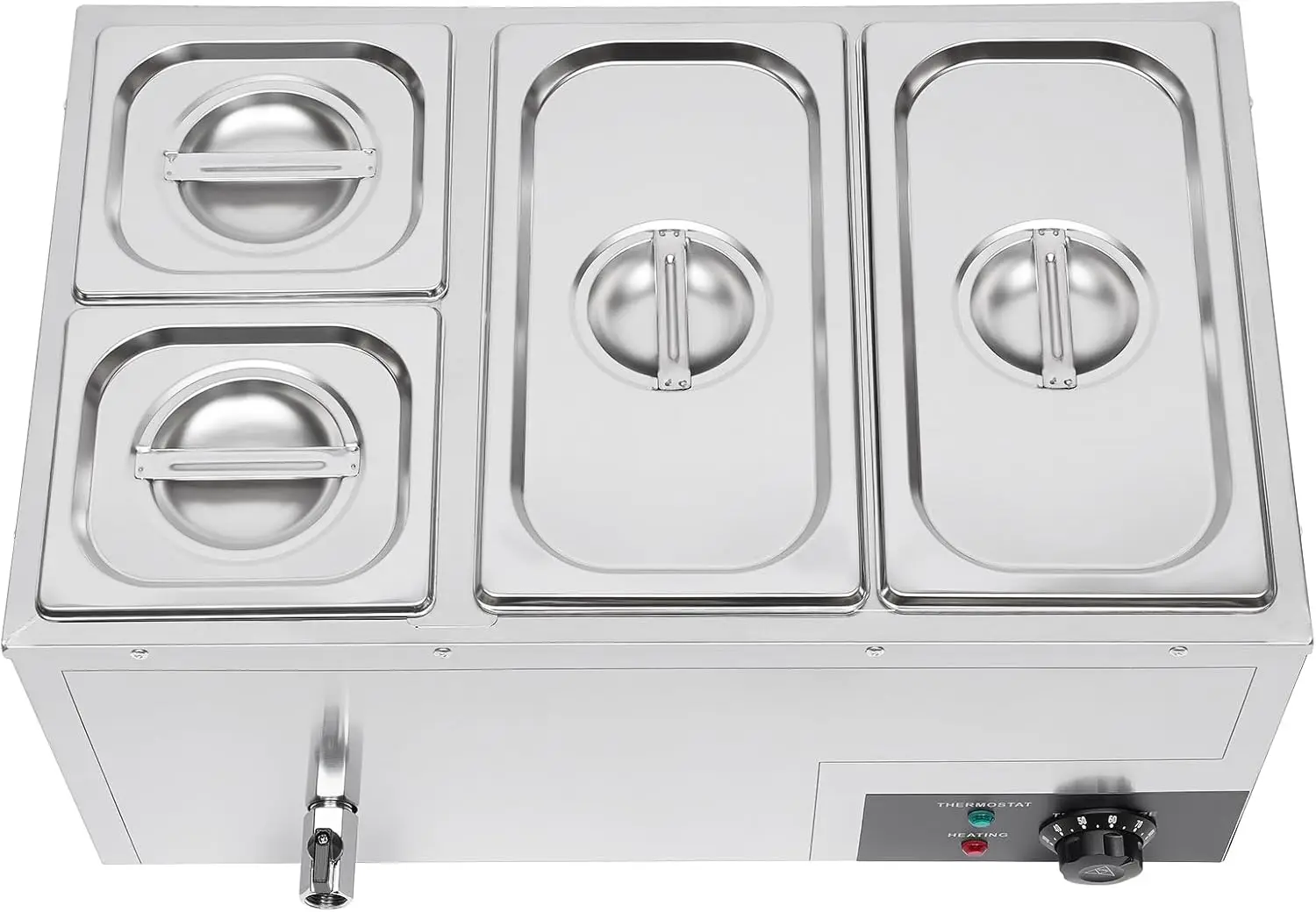 뷔페 음식 보온기, 대용량 4팬(7.4Qt+3.2Qt) 스테인레스 스틸 850W 전기 조리대 스팀 테이블(자동 온도 조절 기능 포함)