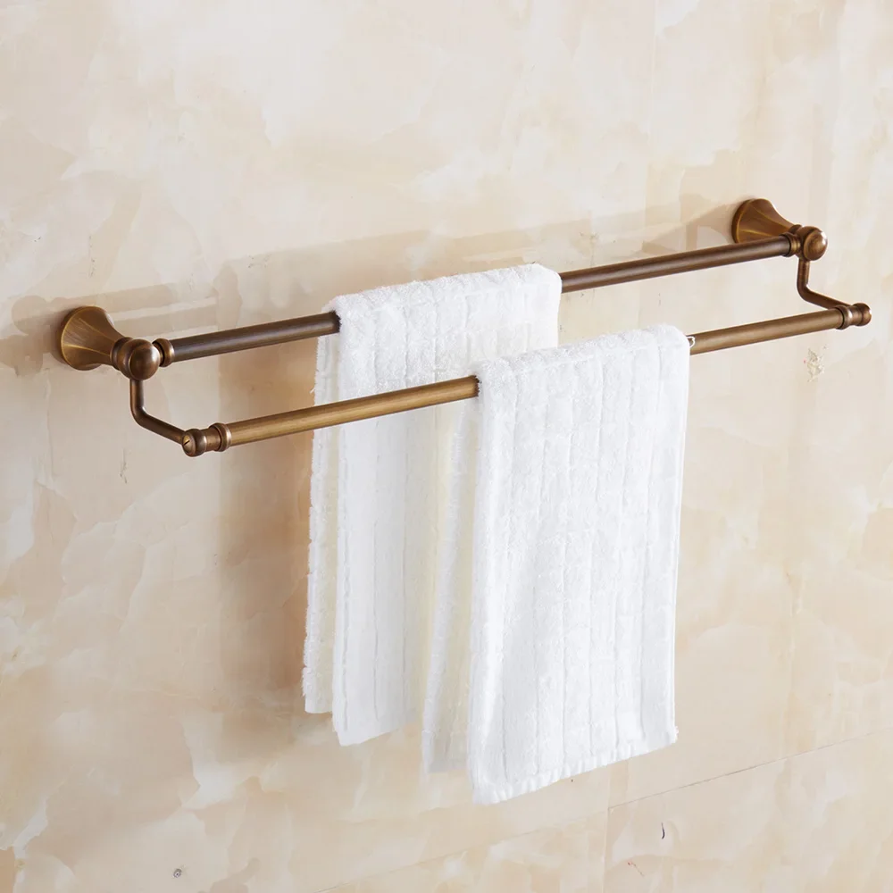 Antique Bronze Brushed Towel Rack Stainless Steel Double Towel Bar 60cm Towel Holder Bathroom Accessories Products ew35