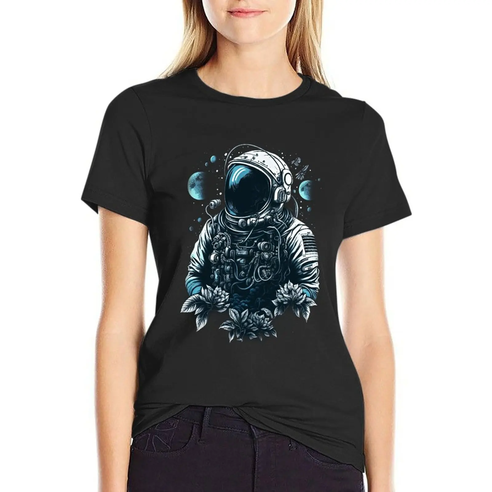 

Astronaut and flowers in space T-Shirt funny hippie clothes tees womans clothing