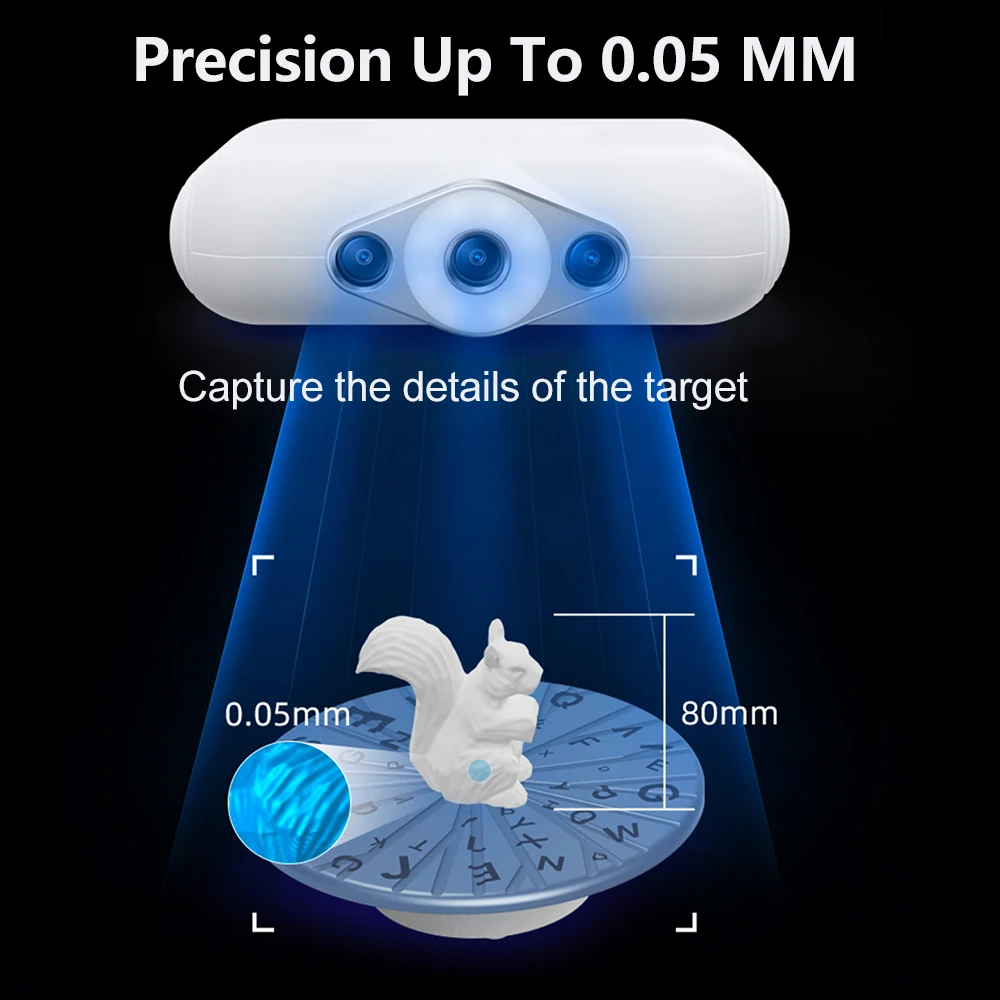 LED + NIR High Precision 3D Scanner 0.1-0.2 mm Resolution Precision Up To 0.05 mm 3D Rapid Modeling 3D Printing Auxiliary  Tools