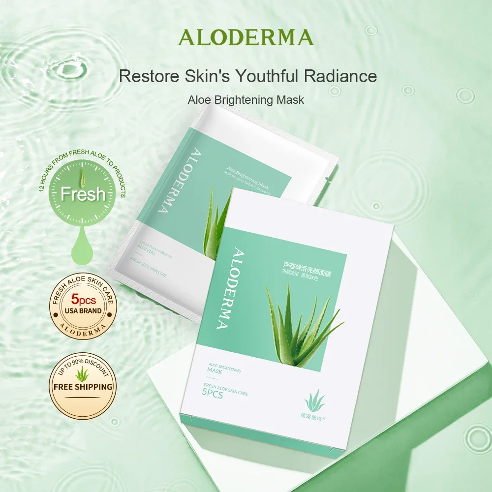 ALODERMA-Aloe Máscara Facial Clareador, 99% Orgânico Aloe Vera, Hidrata Suavemente, Ilumina o Rosto, Produtos Para Cuidados Com A Pele, Conjunto de 5Pcs