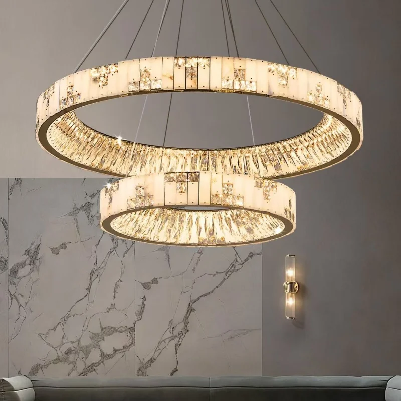 Spanish Imported Marble Crystal Chandelier Living Room Lamp High-end Modern Luxury Villa Dining Room Self Built Large Chandelier