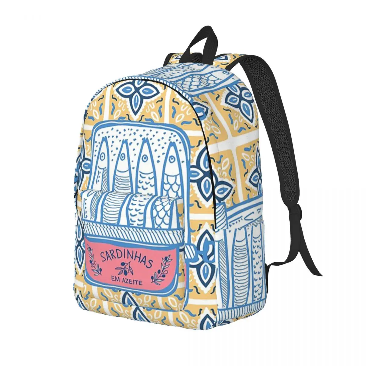 Lisbon Portugal Sardines Can Tins Azulejo Tiles Backpack Daypack Large Capacity  BookBag School Bag Shoulder Bags for Men Women
