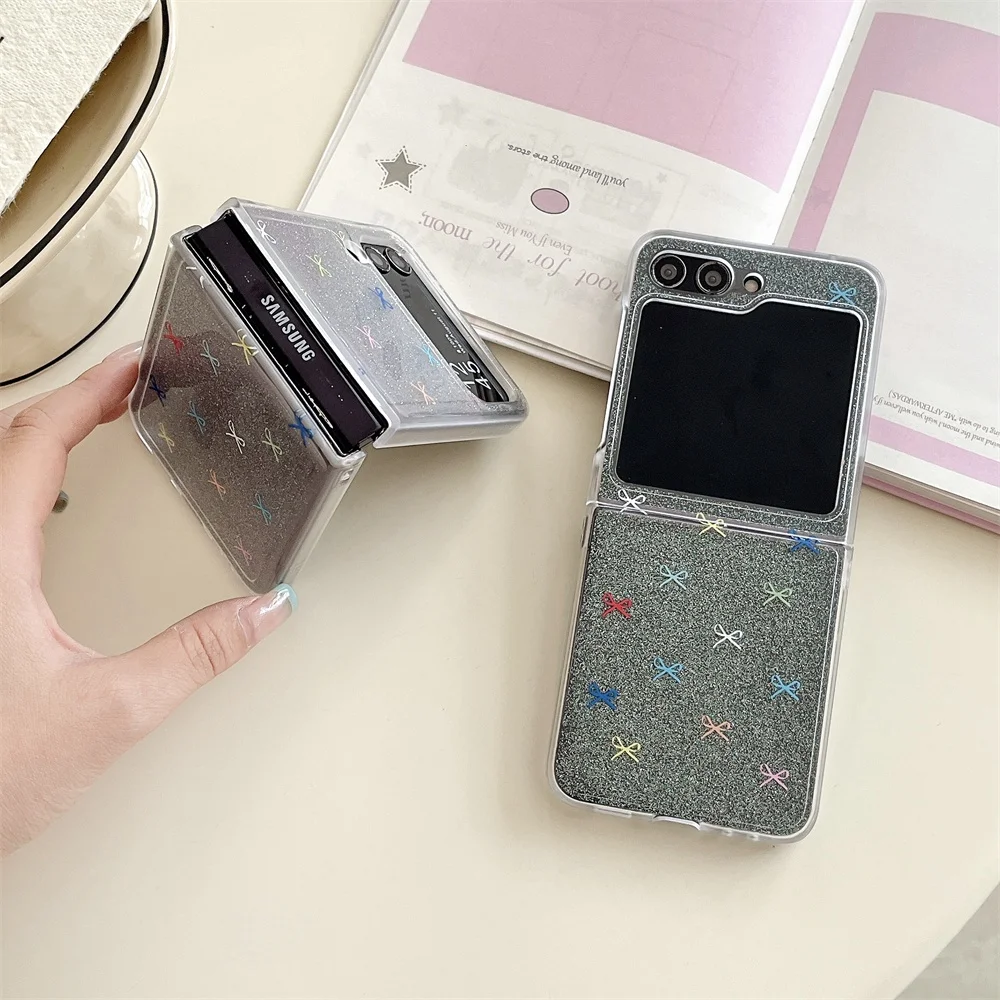 الملونة Bowknot بلينغ مسحوق قضية الهاتف لسامسونج غالاكسي Z أضعاف 7 6 5 4 3 Z الوجه 7 6 5 4 3 الايبوكسي 2 في 1 كومبو الغلاف الصلب