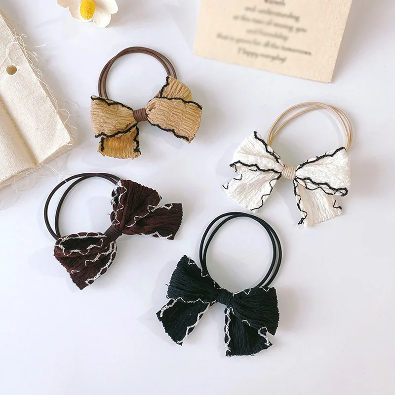 

Cute Girl's Heart Hair Band Children Baby Casual Solid Color Hair Tie Rubber Band Accessories Milk Brown Fabric Bow Hair Rope