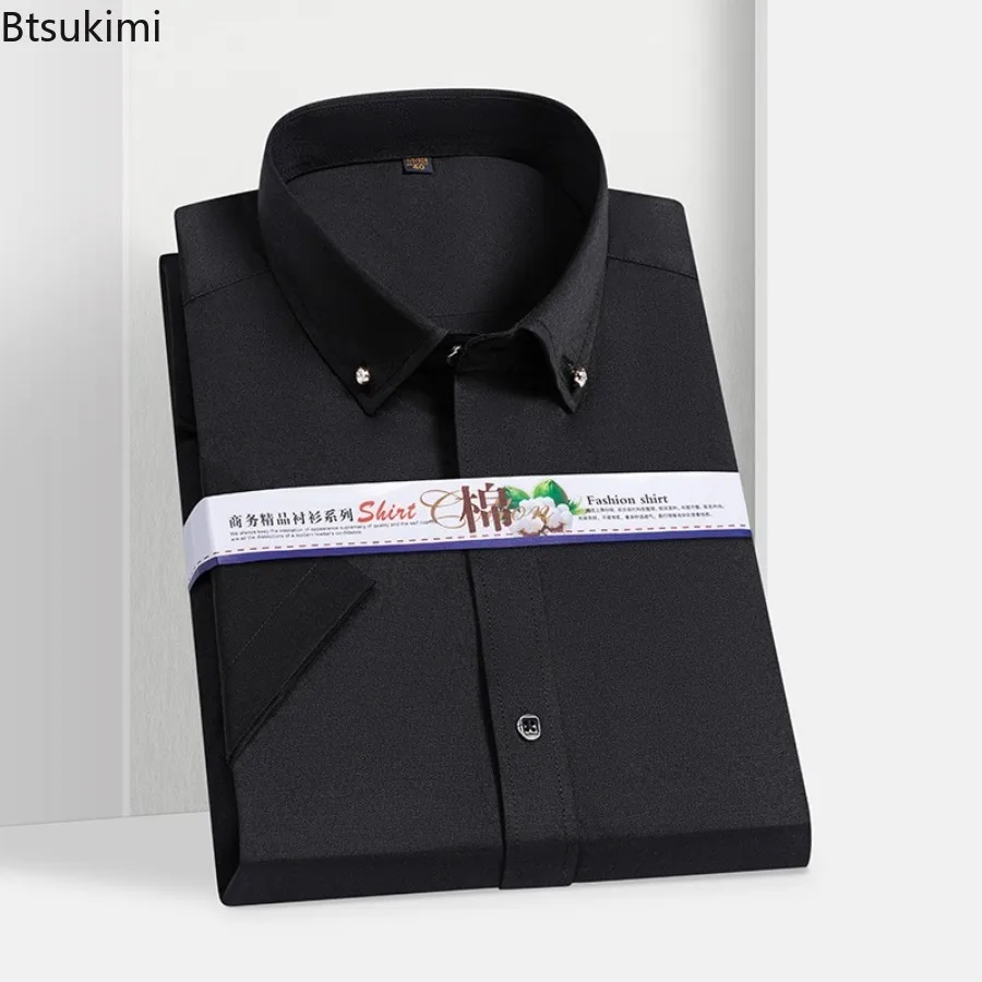 High-quality Short-sleeved Shirts Men's Summer Office Work Wear Solid Slim Casual Business Dress Shirts Male Formal White Shirts