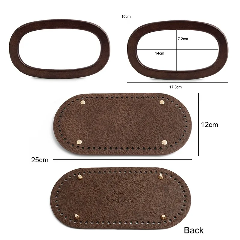 1/2Set Oval Wooden Bag Handles and Oval Leather Bag Base Set Bohemian Style Tote Bag DIY Crochet Kit Accessories
