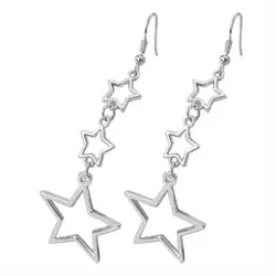 2pcs Hollow Large Pentagram Design Alloy Long Earrings, Retro Ear Accessories