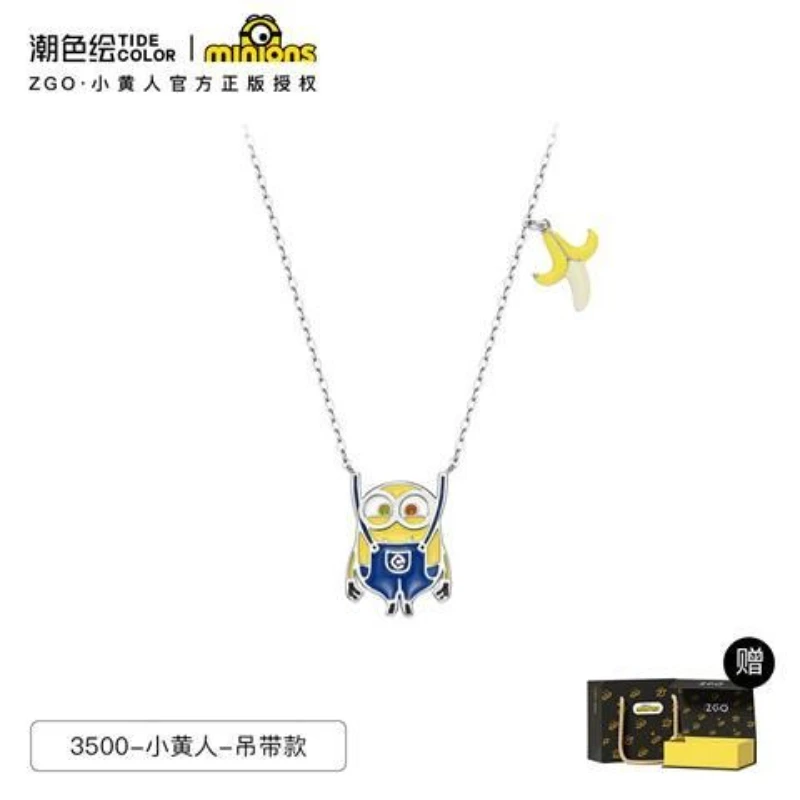 Beast Kingdom Minion Necklace Girls Summer 925 Pure Silver Cute Cartoon Personalized Fashion Accessories Kids Toys Holiday Gift