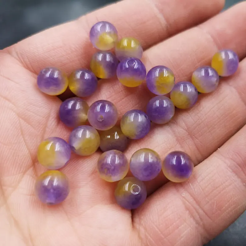 20pcs/bag Rough Stone Polished Jade Beads DIY Jewelry Accessories Purple Yellow Jade Beads Violet Round Beads