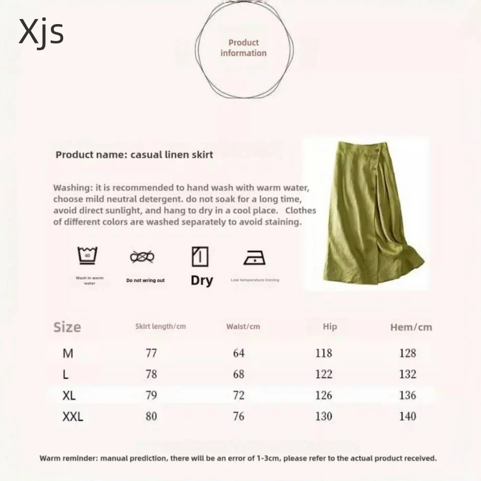 100% Linen Long Summer Skirt Causal Vintage Solid Loose Maxi Skirts with Button Korean Style Women\'s Clothing Irregular Hoidlay