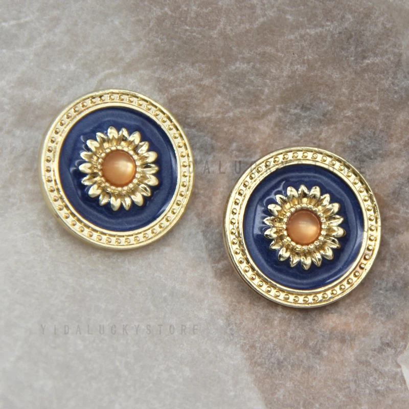 HENGC Round Blue Retro Vintage Gold Metal Buttons For Clothes Suit Blazer Uniform Handmade Decorations Sewing Buttons Wholesale