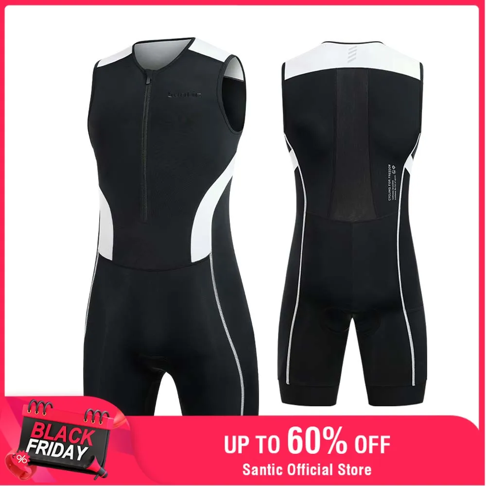 

Santic New 2025 Men's Triathlon Cycling Suits Sleeveless Sponge Padded Quick-Drying for Running Swimming Triathlon KM25C03028