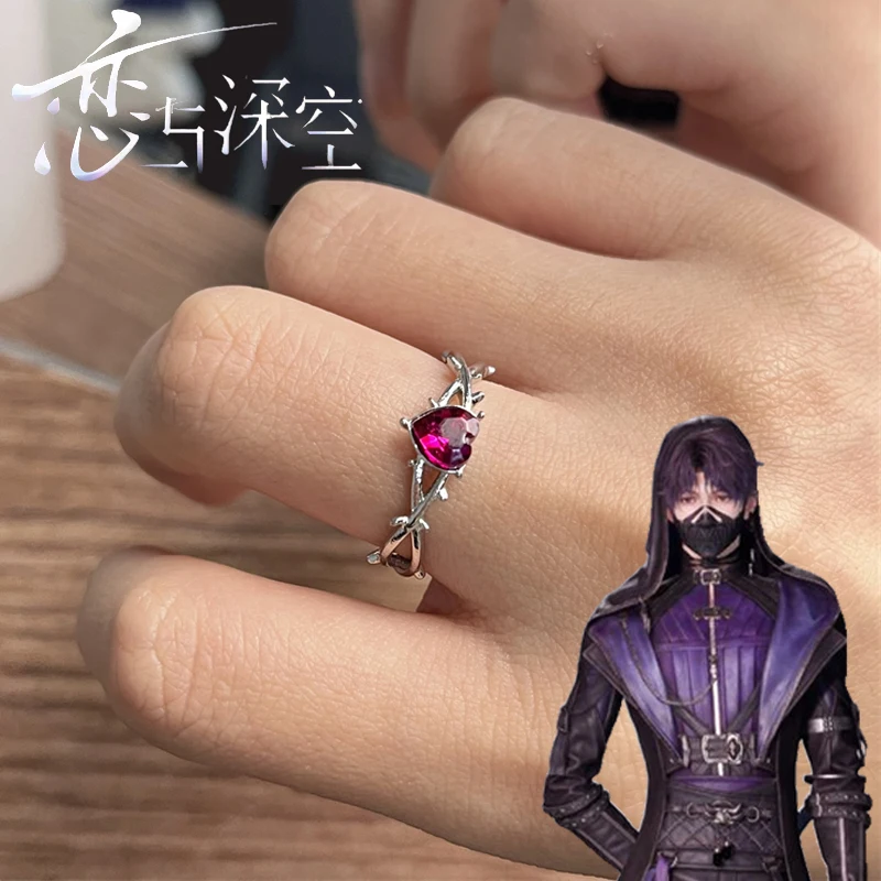 Game Love and Deepspace Rafayel Cosplay Ring Thorn Heart Zirzon Alloy Opening Adjustable Women Jewelry Accessories Prop