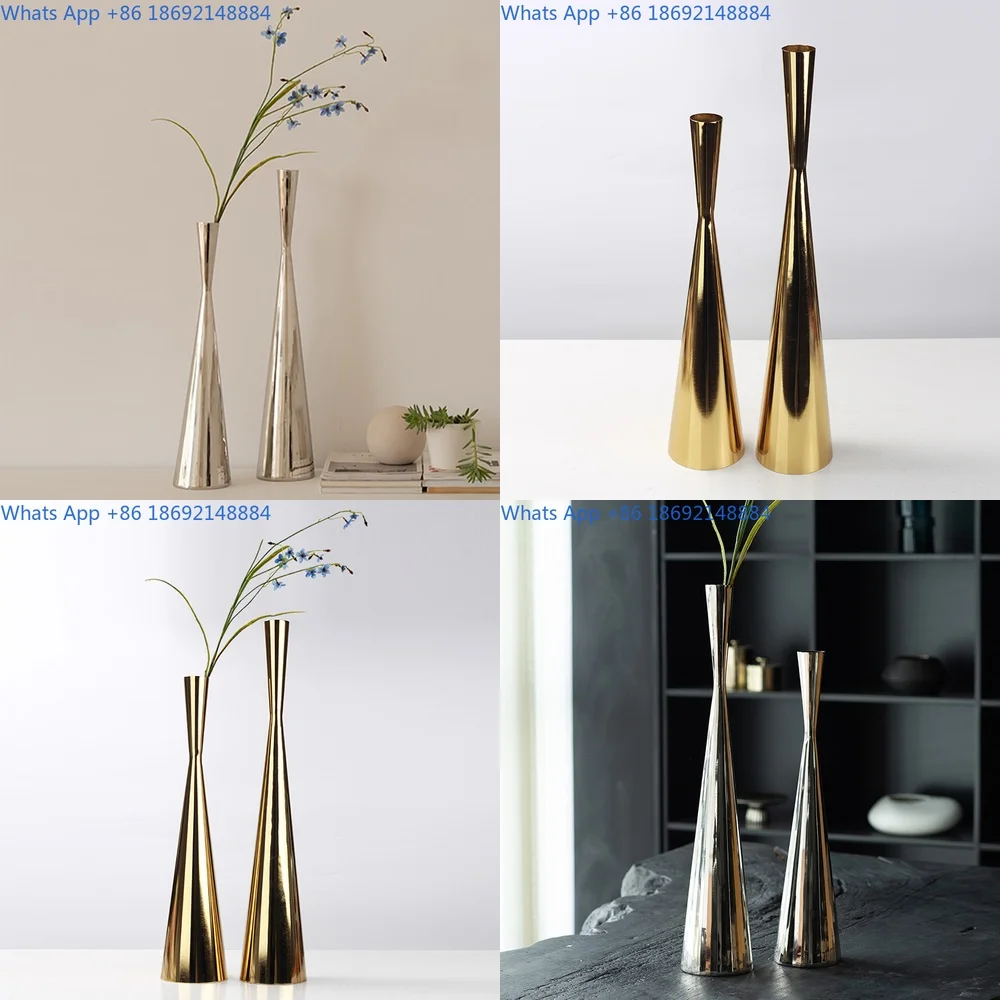 

Minimalist Modern Metal Vase Artistic Narrow Mouth Faceted Decorative Piece for Living Room Display Shelf