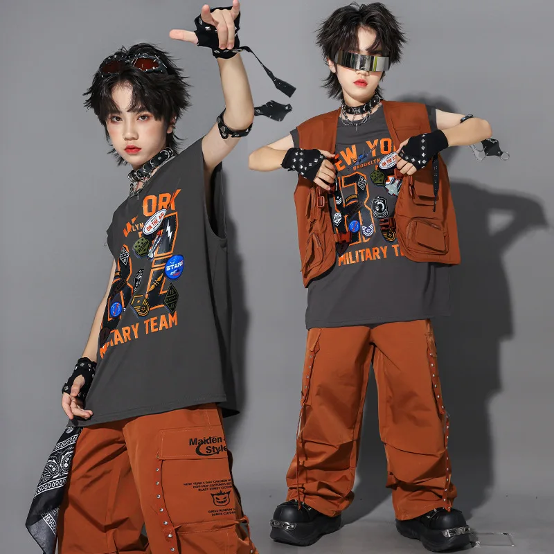 Tween Girls And Boys Hip Hop Dance Clothes Set Kids Streetwear Outfits Tank Cargo Trousers Sets Toddler Hip Hop Suits Size 3-14Y