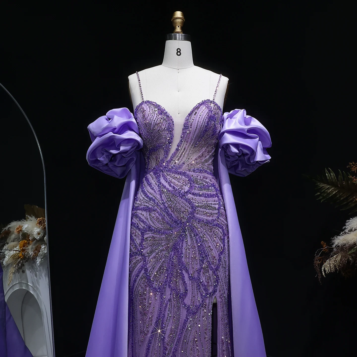 Sharon Said Elegantes Grünes Meerjungfrauenkleid mit Perlenstickerei, Schulterfrei, mit Satinumhang, Damen-Partykleid, SS157, Anpassbar – Detail 13