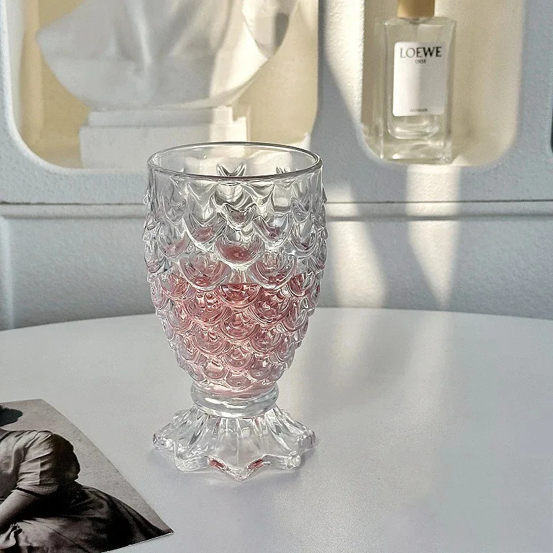 

TOPLIVING Mermaid Cocktail Cup Vintage Style Drinking Wine Glass Pineapple Cocktail Glass 3D Fish Scales Relief Transparent Drin