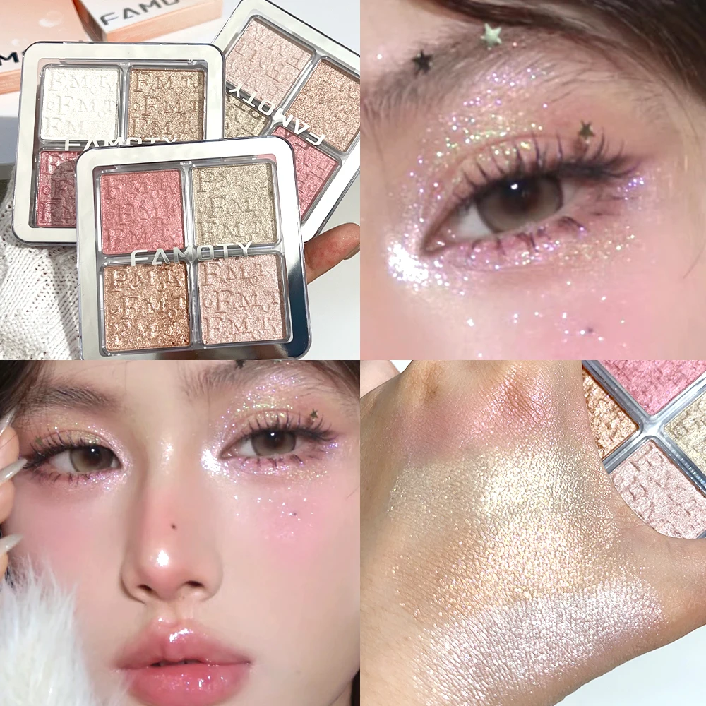 Shimmer Diamond Highlighter Palette 4 Colors Waterproof Long Lasting Glitter Face Contour Glow Brightening Eyes Makeup