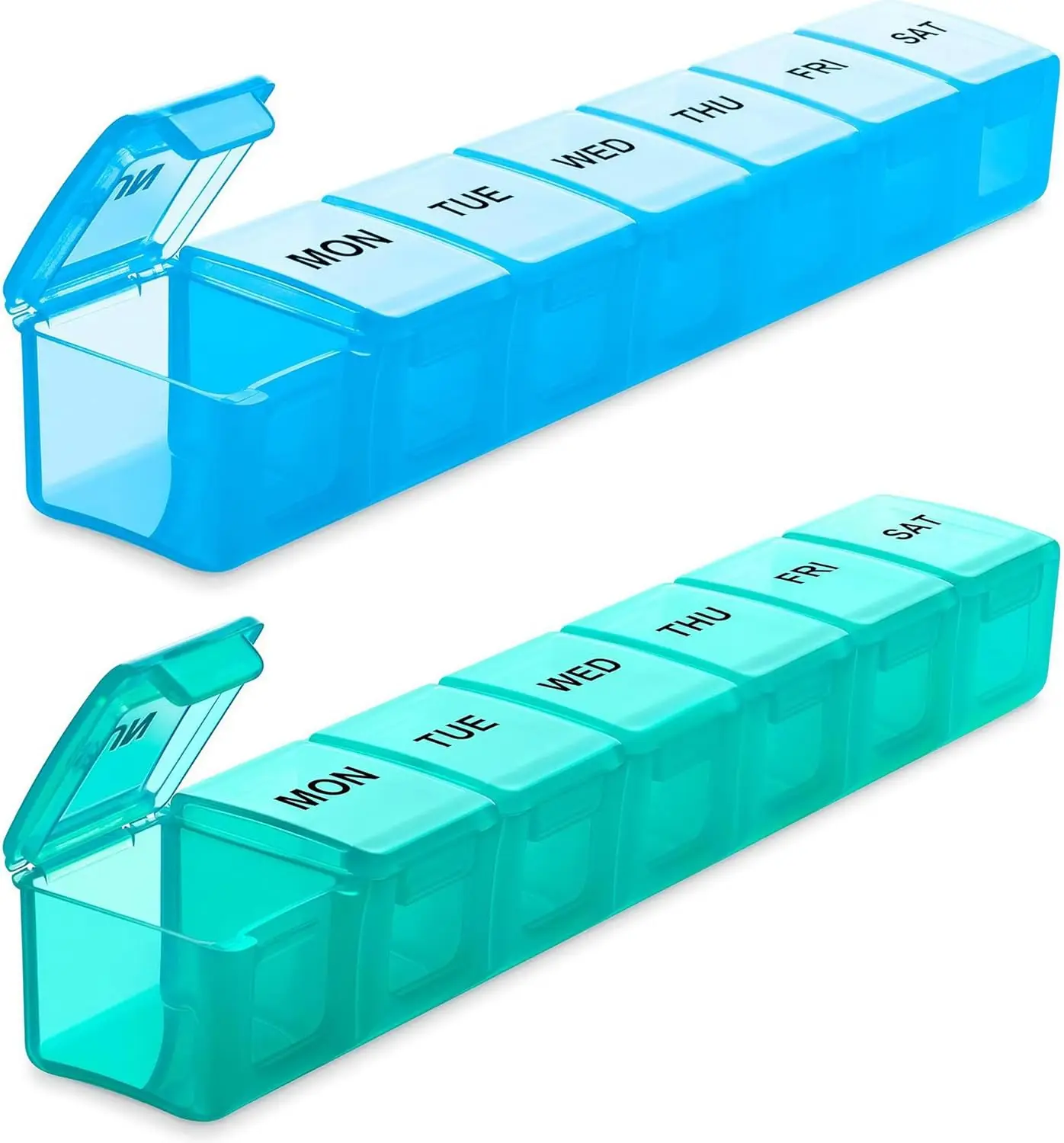 

Weekly Pill Organizer Large 2 Packs, Extra Large Travel Pill Cases 7 Day, Medicine Box for Vitamins, Supplements, Blue+Green
