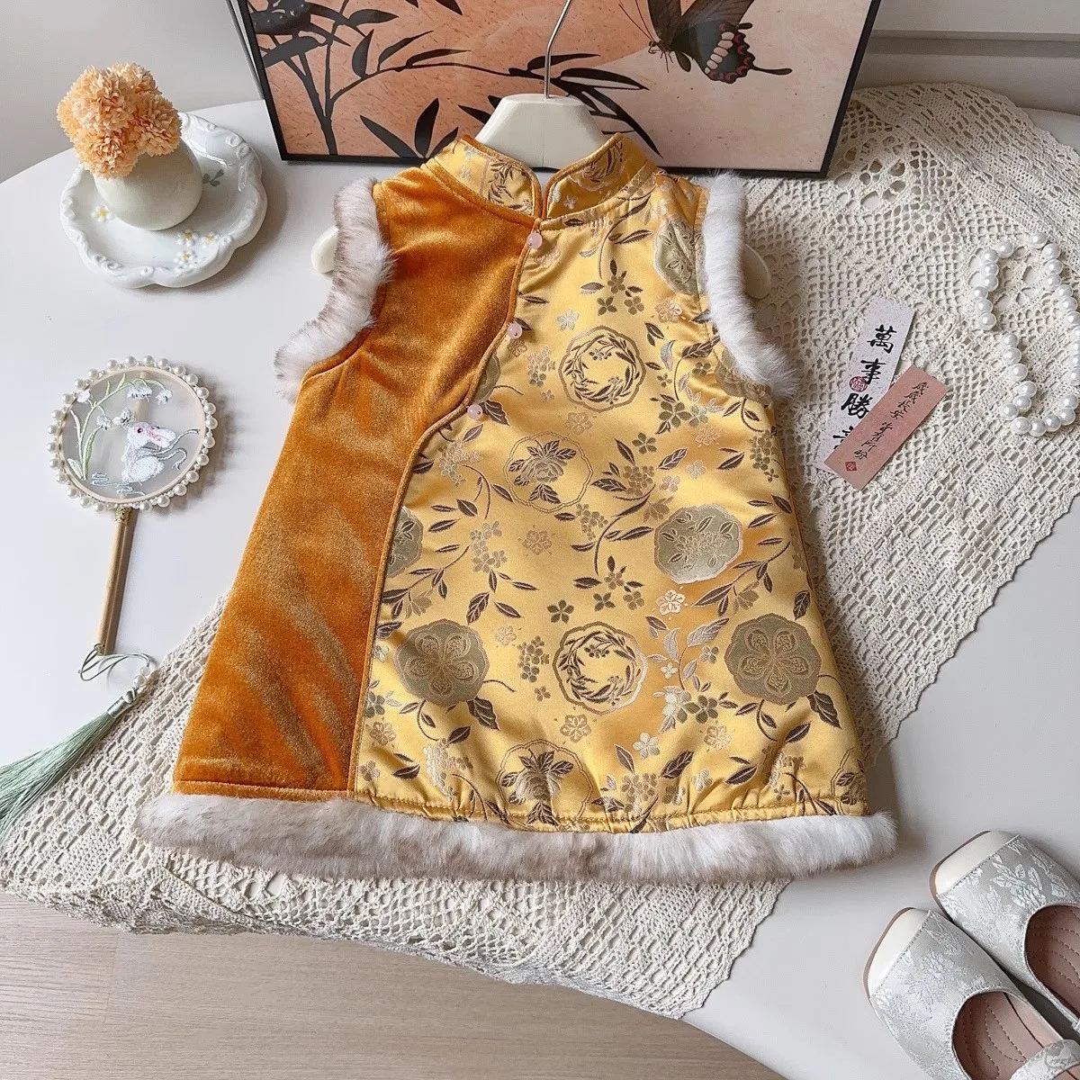 

Толстые платья для девочек, зима 2025 г., детское теплое бархатное платье-жилет для маленьких девочек, праздничная одежда, детская пуховая одежда, платье без рукавов 6