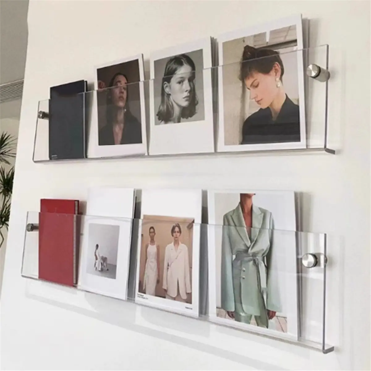 Acrylic Magazine Holder, 2 Pack Hanging Bookshelf Magazine Rack, Wall Mounted Floating Brochure Display for Waiting Room