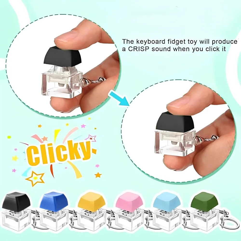 New DIY Keyboard Fidget Keychain Keys Button No Lights Clicker Toy Pass The Time Relief Stress Pinch Toy