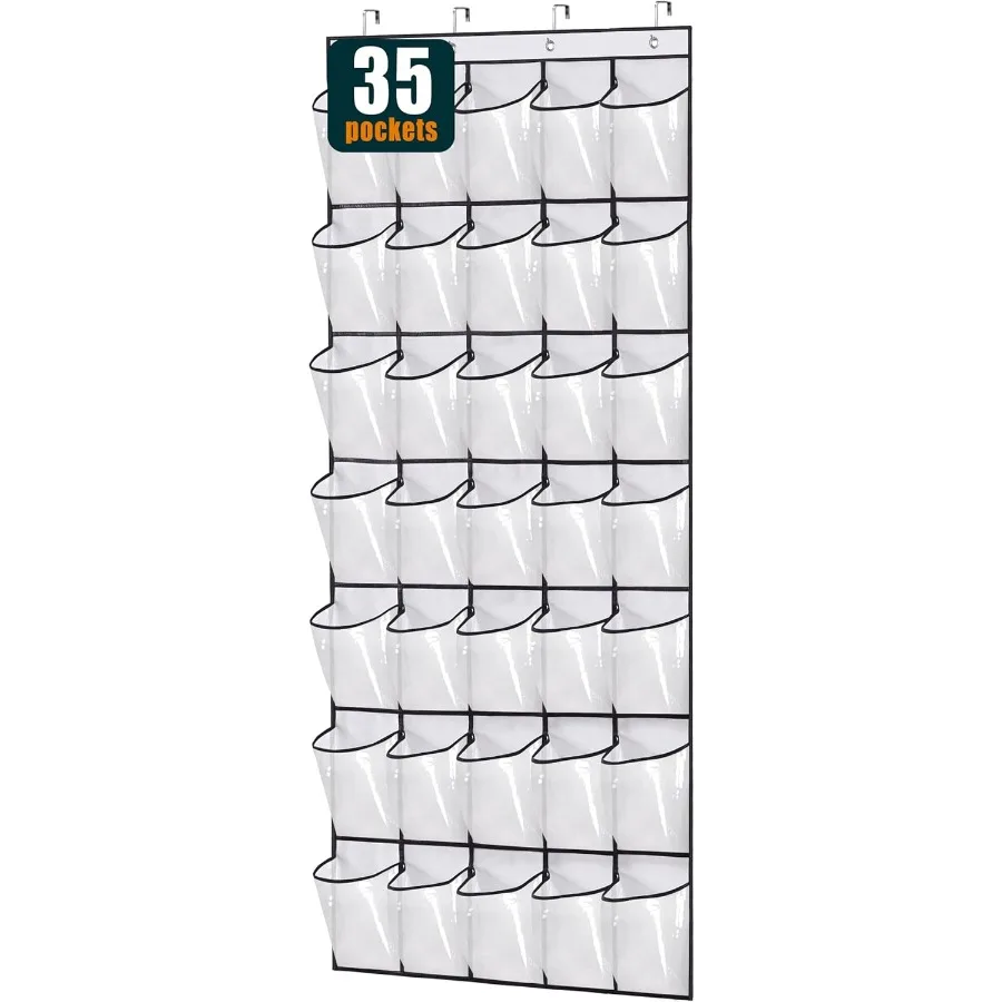 

35 Clear Large Pockets Over The Door Shoe Organizer Sturdy Oxford Fabric Hanging Shoe Rack Closet Shoe Holder Hanger White