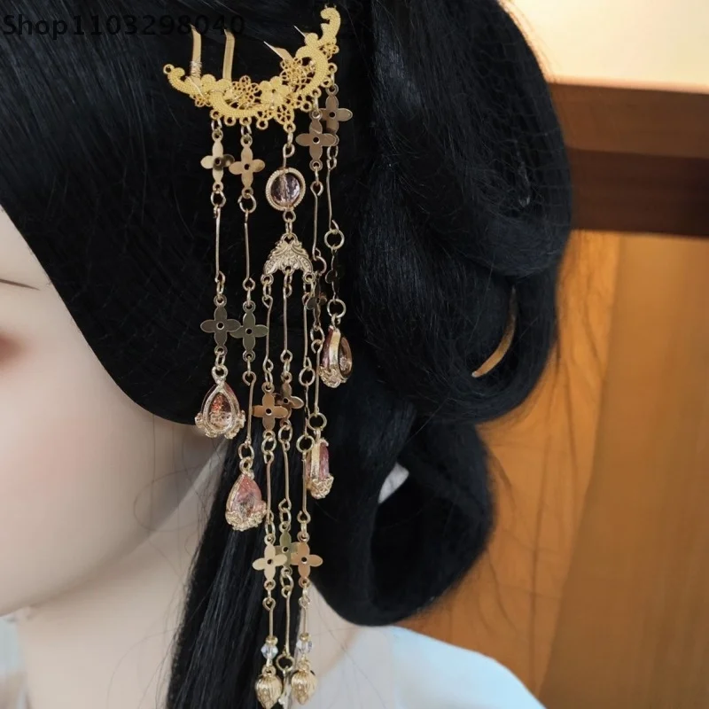 Vintage Bridal Hairpin and Floral Tassel Hair Forks; Hanfu Tradition Inspired Women's Headdress. image 4