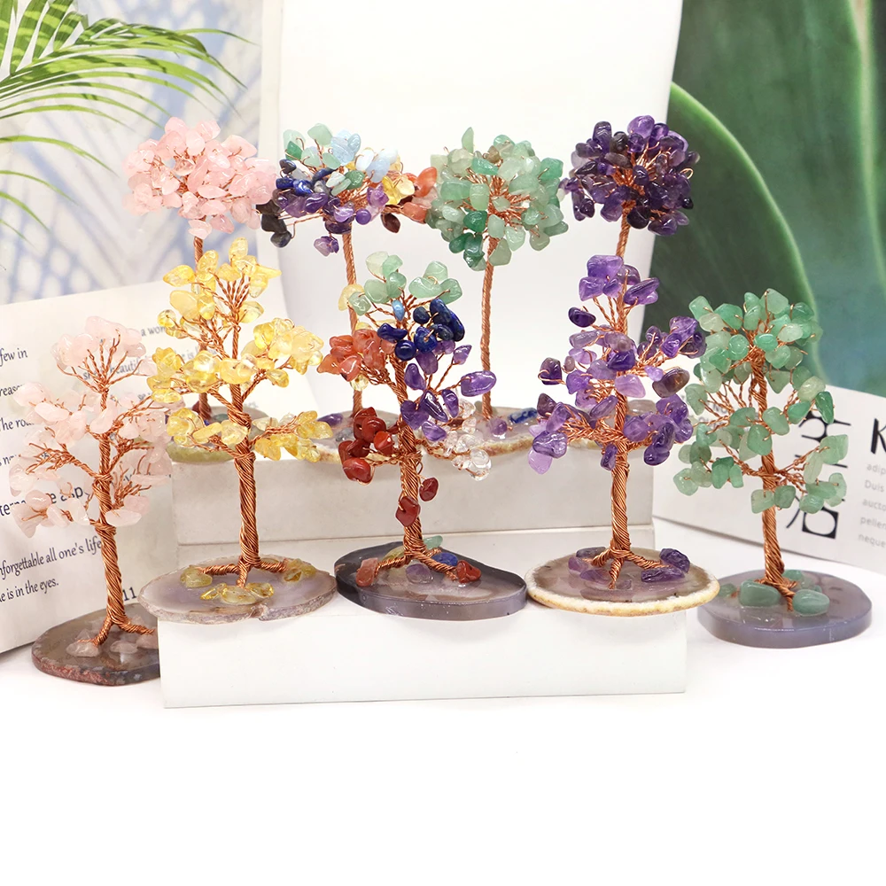 

Amethyst Healing Crystals Stones Money Tree Wire Wrapped on Natural Agate Slice Base Home Desk Living Room Gemstone Lucky Decor