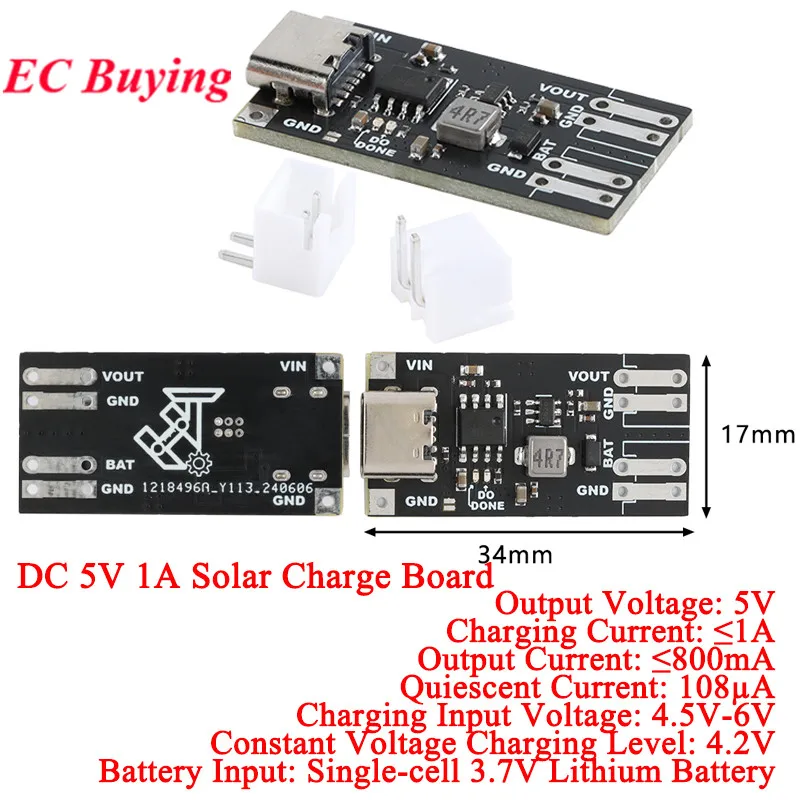 5Pcs/1pc DC 5V 1A Solar Charge Board XL3163 Lithium Battery Solar Charging Power Module Single String 3.7V 4.2V Input Type-C 5v