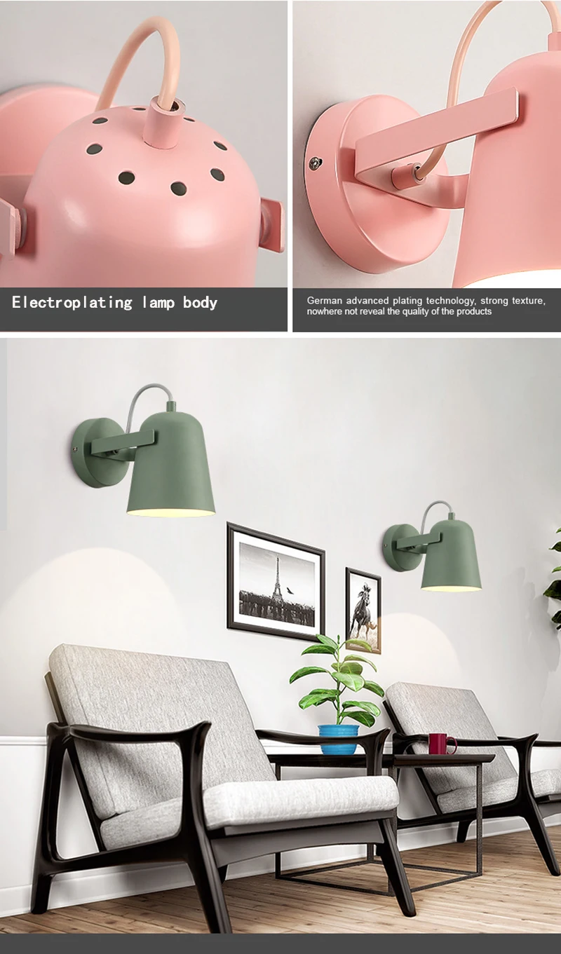 LED Wall Lamp Nordic Macaron Colorful Bedside Lamps Indoor Aisle Stair Background Adjustable Lighting Sconces Home Decors Lights