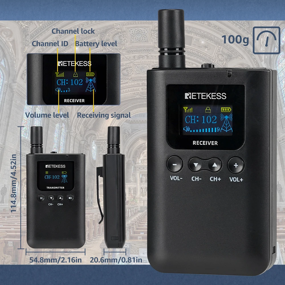 RETEKESS TT125 Tourguide-System Drahtloses Audiosystem 2,4GHz Funk-Sender-Empfänger für Ausflüge und Übersetzungen – Detail 10