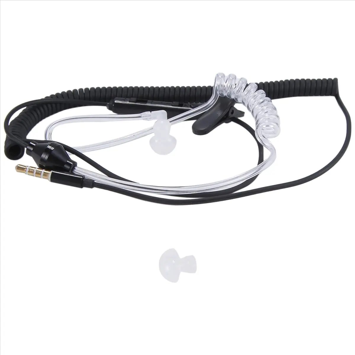 A64I Single Side Earphone In-Ear Stereo Mono Earbud Headphones Noise Isolating Earbuds with Mic Spring Coil Reinforced Cord