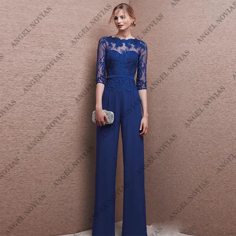 

Customized Long Royal Blue Pantsuit Chiffon Mother of Bride Dresses Two Pieces vestidos de fiestas elegantes mujer