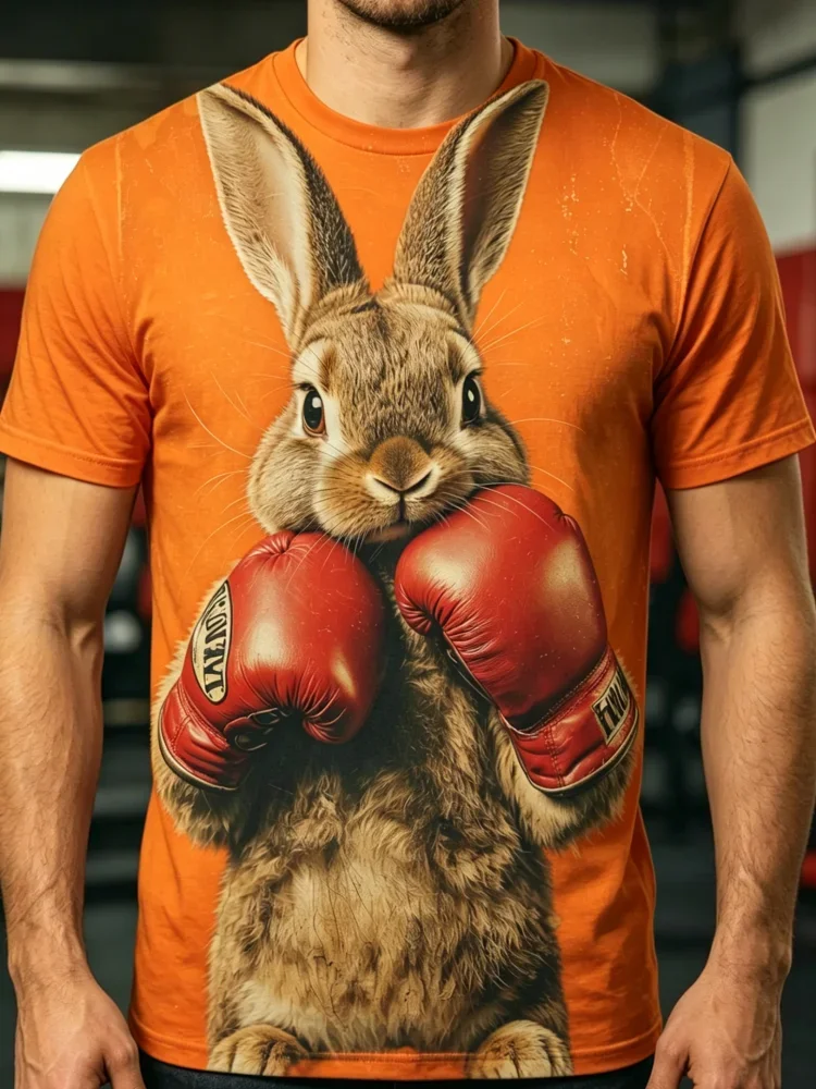 3D Boxing Rabbit Print Men's T-shirt Funny Bunny Graphic T Shirt for Men Animal Tee Trend Street Man Clothes Summer Sports Tops - view 5
