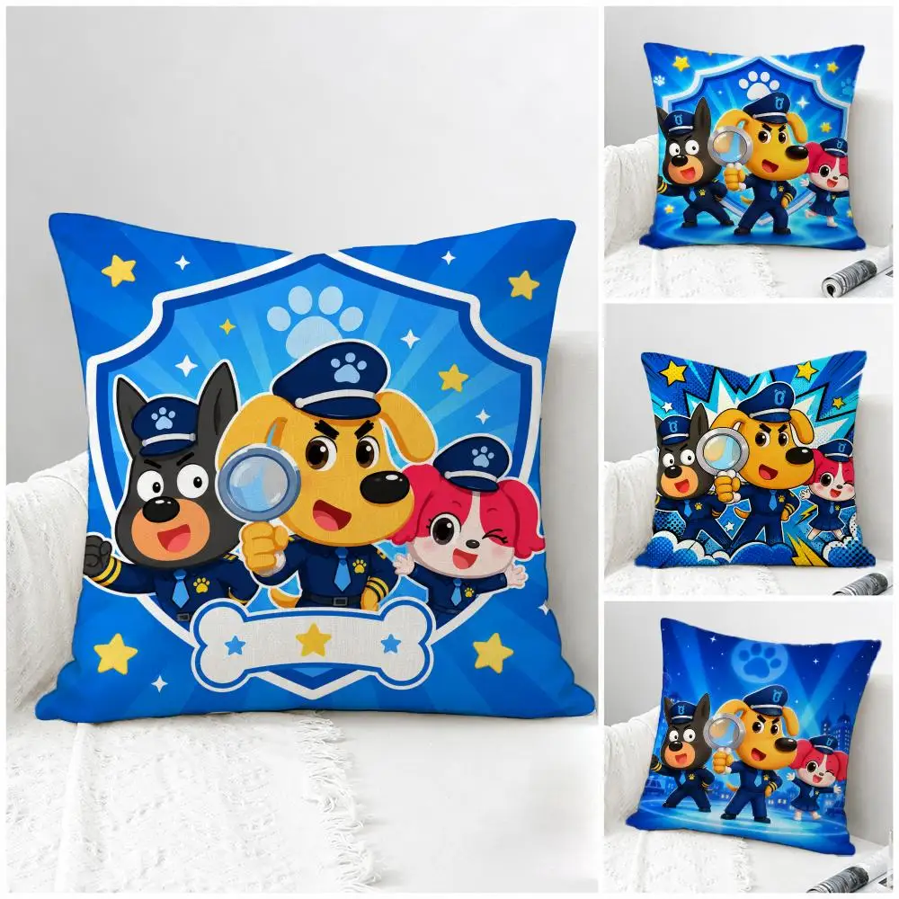 Cartoon Safety Sheriff Labrador Cushion Cover Natural Linen Pillowcase Set, All-in-One Decor for Sofa, Bedroom & Chair