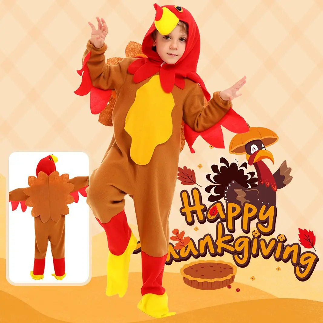 

Thanksgiving Animal Performance Costume Children's Turkey Cosplay Cartoon Stage Jumpsuit Hat Outfits Carnival Party Suit